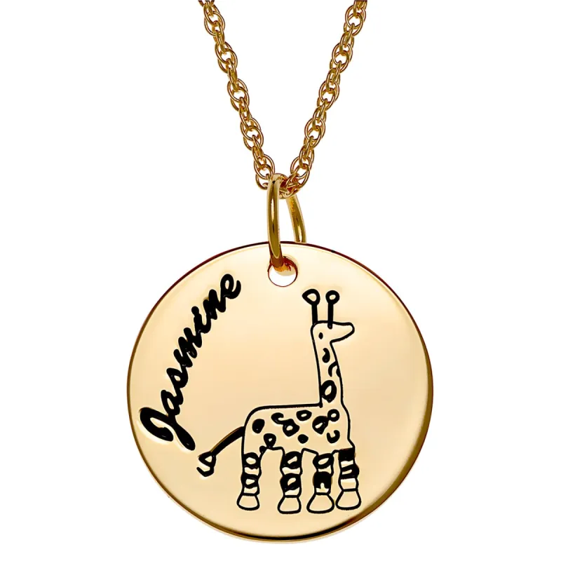 14K Gold over Sterling Personlized Name Disc with Girafee Necklace sold by Limoges Jewelry