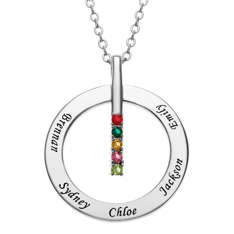 Silver Plated Family Name and Birthstone Circle Necklace sold by Limoges Jewelry