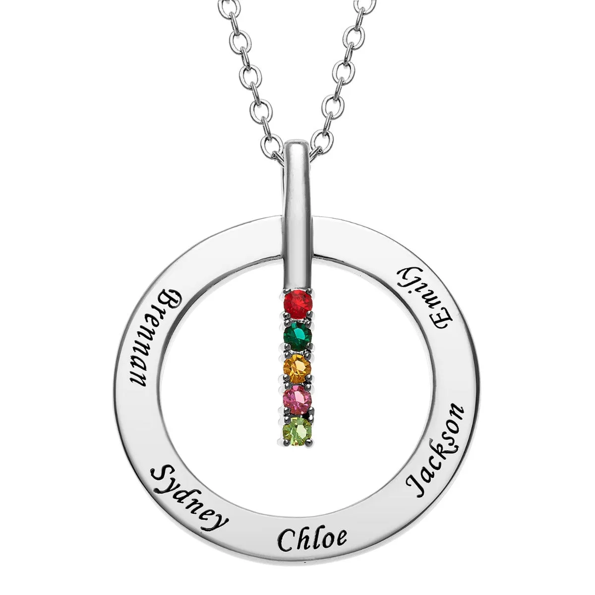 Silver Plated Family Name and Birthstone Circle Necklace sold by Limoges Jewelry