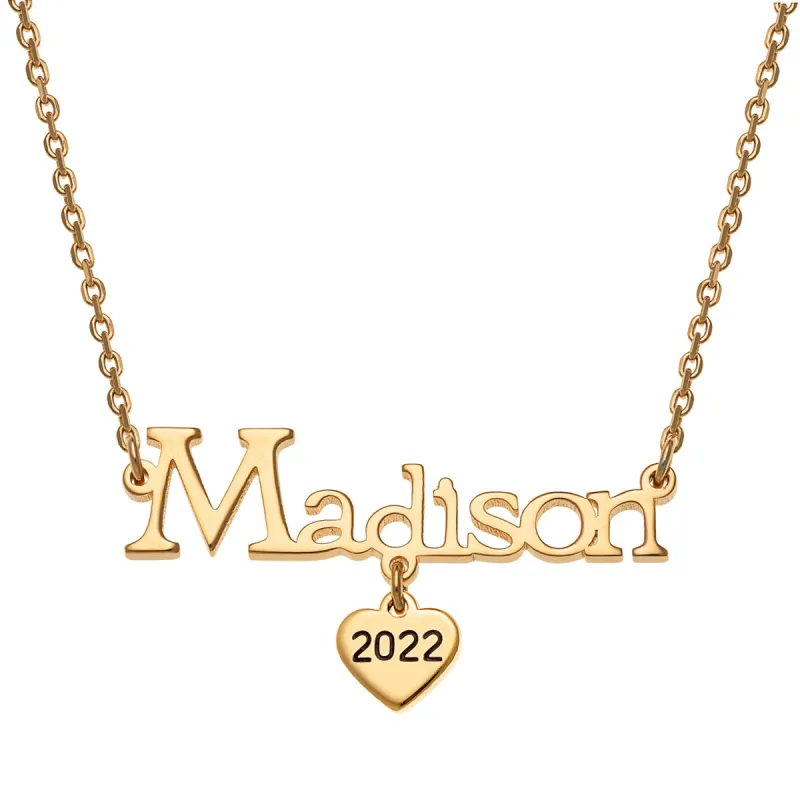 14K Gold over Sterling Graduation Name with Heart Charm Necklace sold by Limoges Jewelry