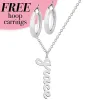 Sterling Silver Vertical Lowercase Script Name with Free Hoop Earrings sold by Limoges Jewelry