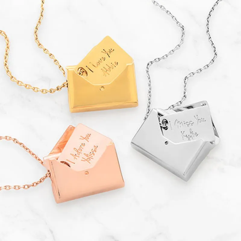 Envelope with Engraved Message Inside Necklace sold by Limoges Jewelry