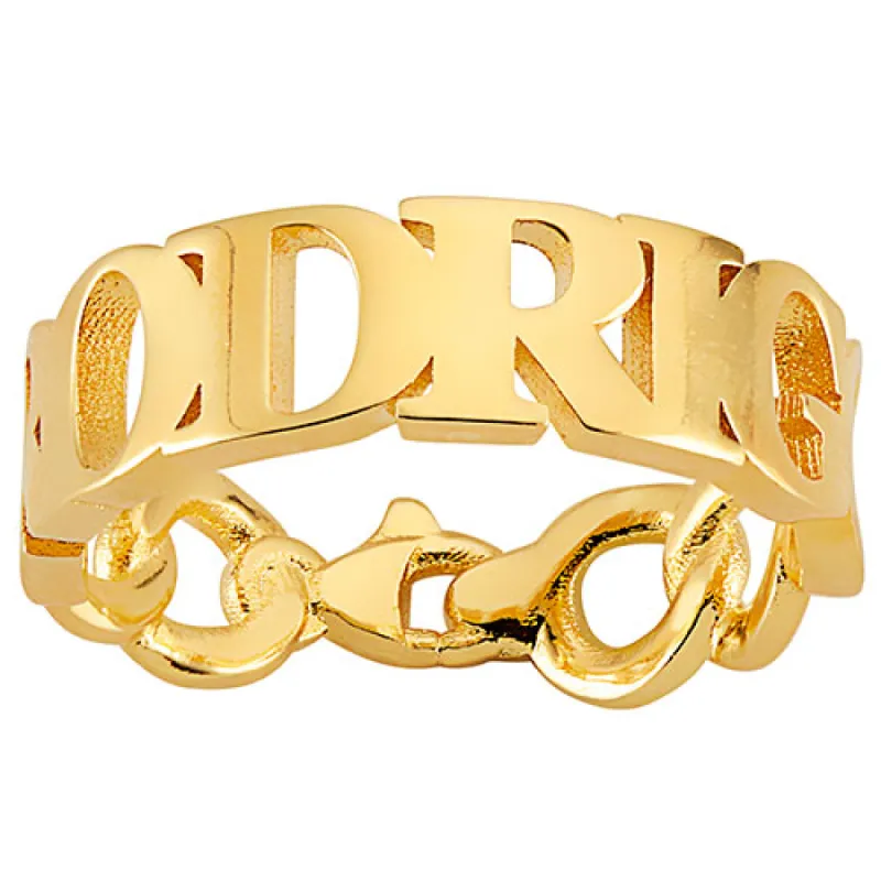 14K Gold Plated Frozen Chain Name Ring sold by Limoges Jewelry