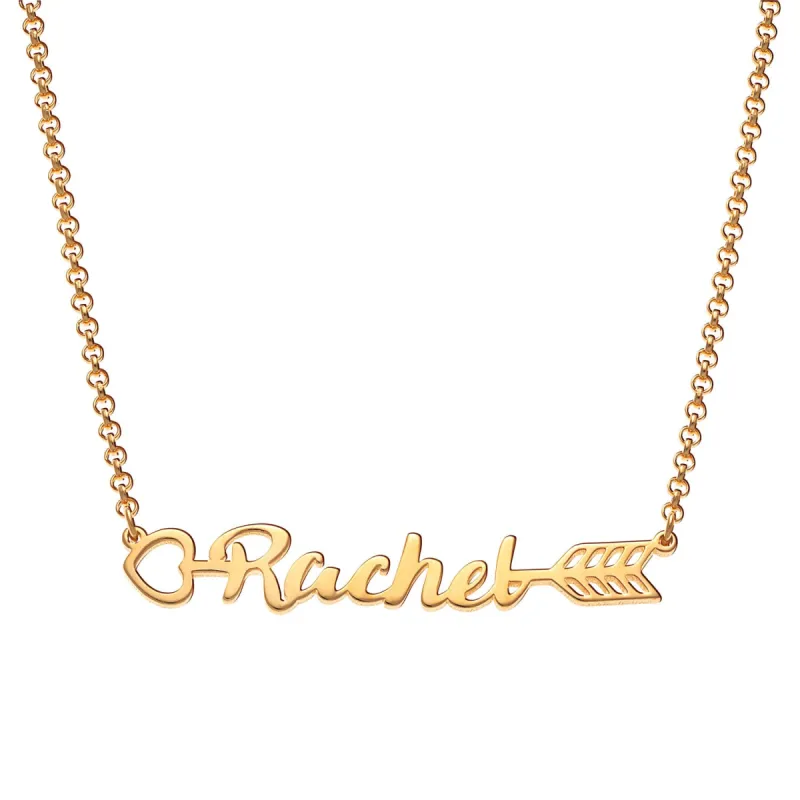 14K Gold over Sterling Script Name Arrow Necklace sold by Limoges Jewelry