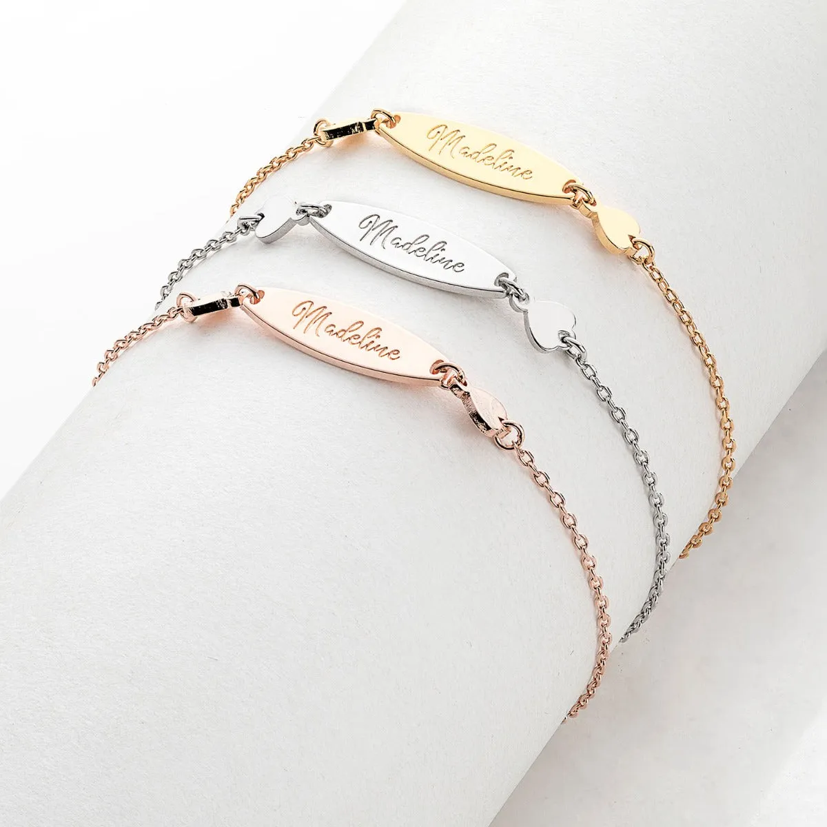 Personalized Engraved Name Mini Oval with Hearts ID Bracelet sold by Limoges Jewelry