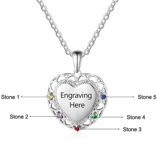 Sterling Silver Engraved Filigree Birthstone Heart Necklace sold by Limoges Jewelry product image thumbnail 4