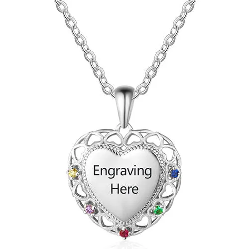 Sterling Silver Engraved Filigree Birthstone Heart Necklace sold by Limoges Jewelry
