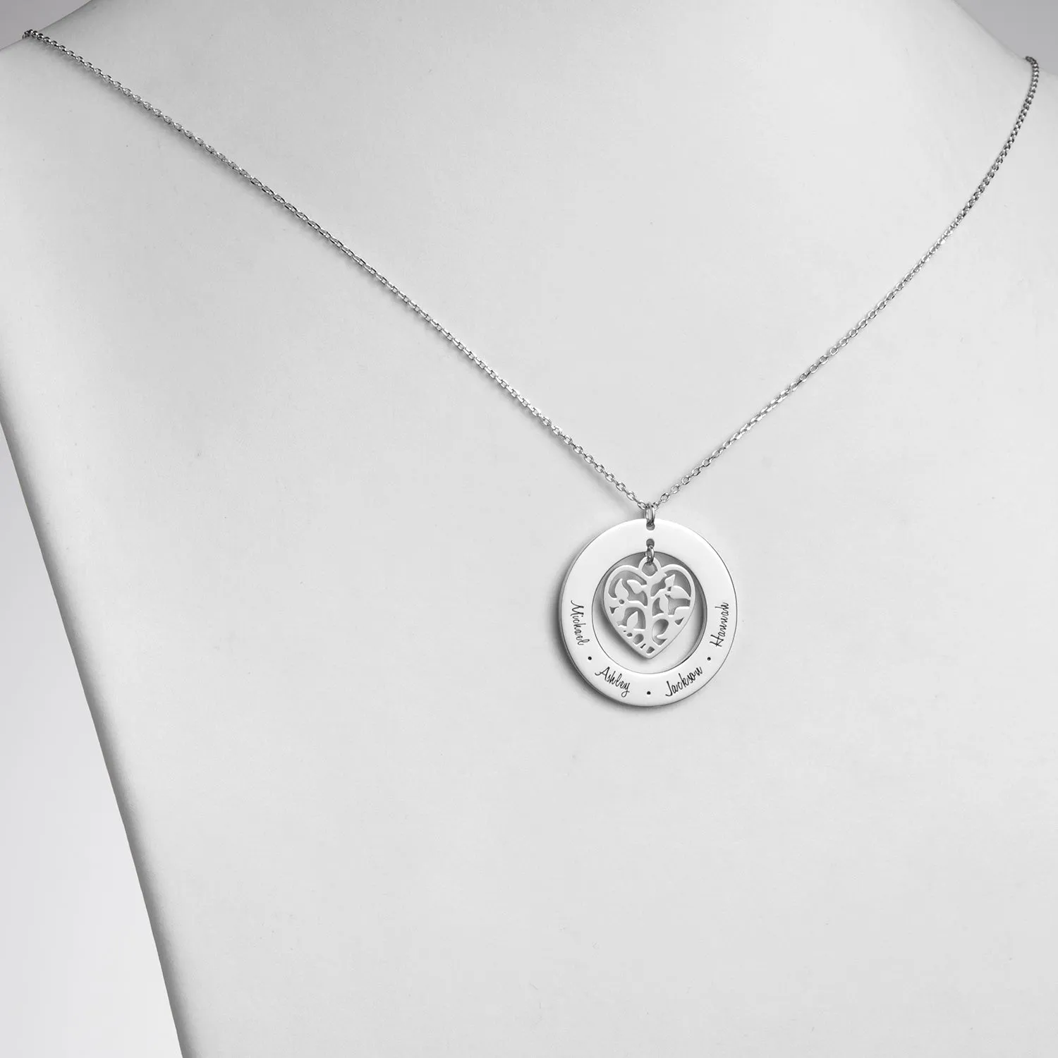 Sterling Silver Family Name and Heart Family Tree Necklace sold by Limoges Jewelry product image thumbnail 2