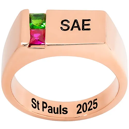Men's 14K Rose Gold over Sterling Engraved Square Stone Signet Freestyle Class Ring sold by Limoges Jewelry