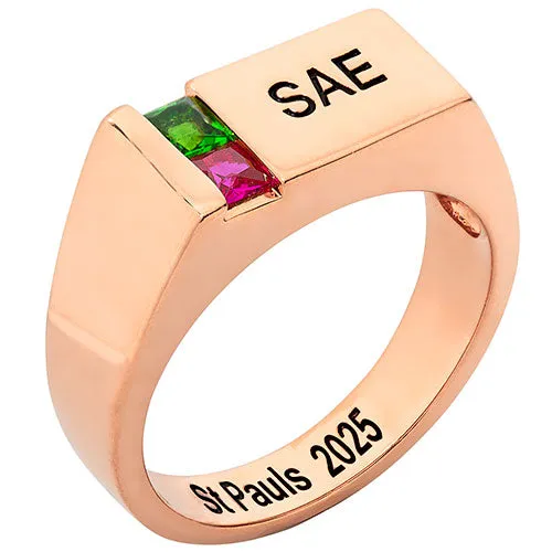 Men's 14K Rose Gold over Sterling Engraved Square Stone Signet Freestyle Class Ring sold by Limoges Jewelry product image thumbnail 2