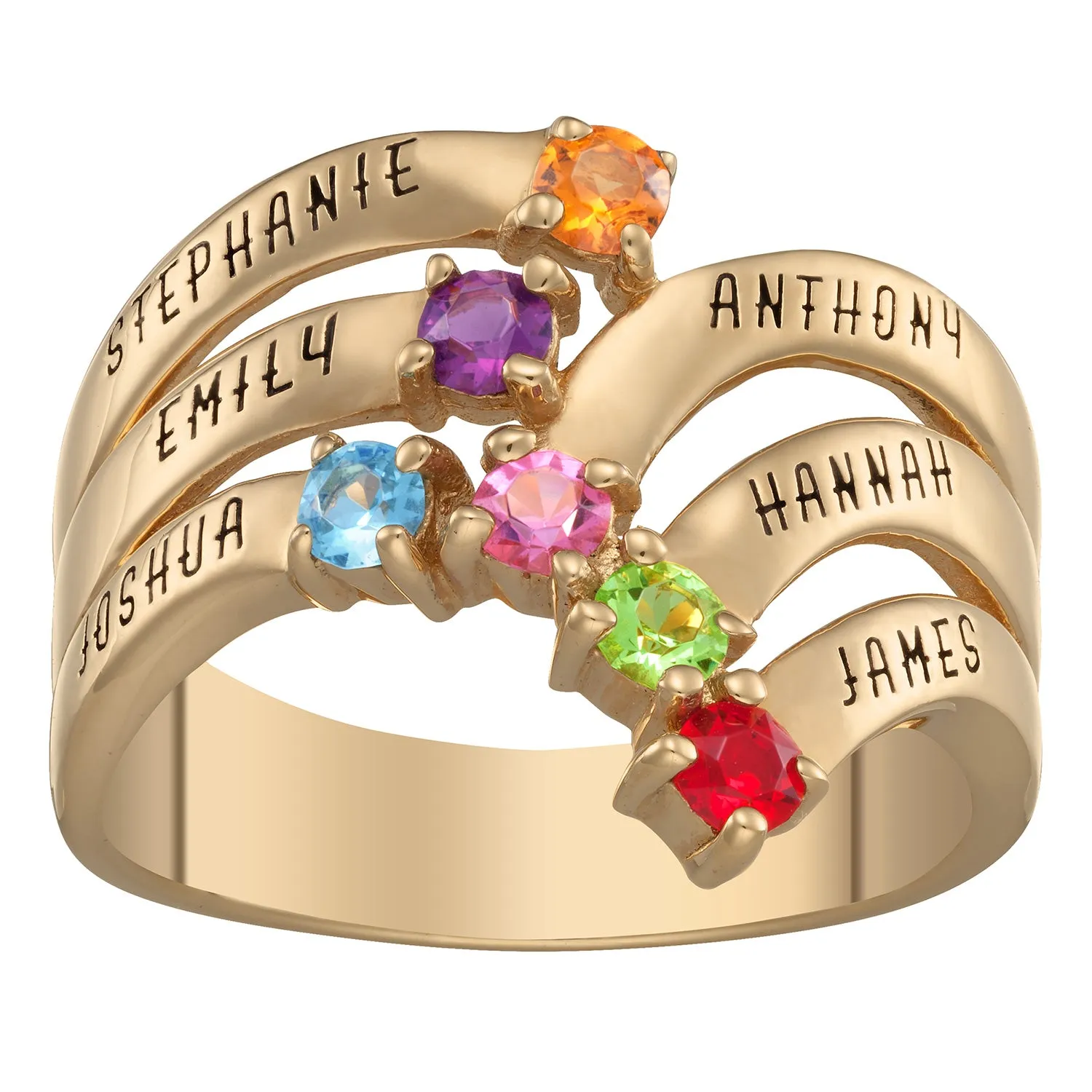 14K Gold over Sterling Birthstone and Name Waterfall Ring sold by Limoges Jewelry