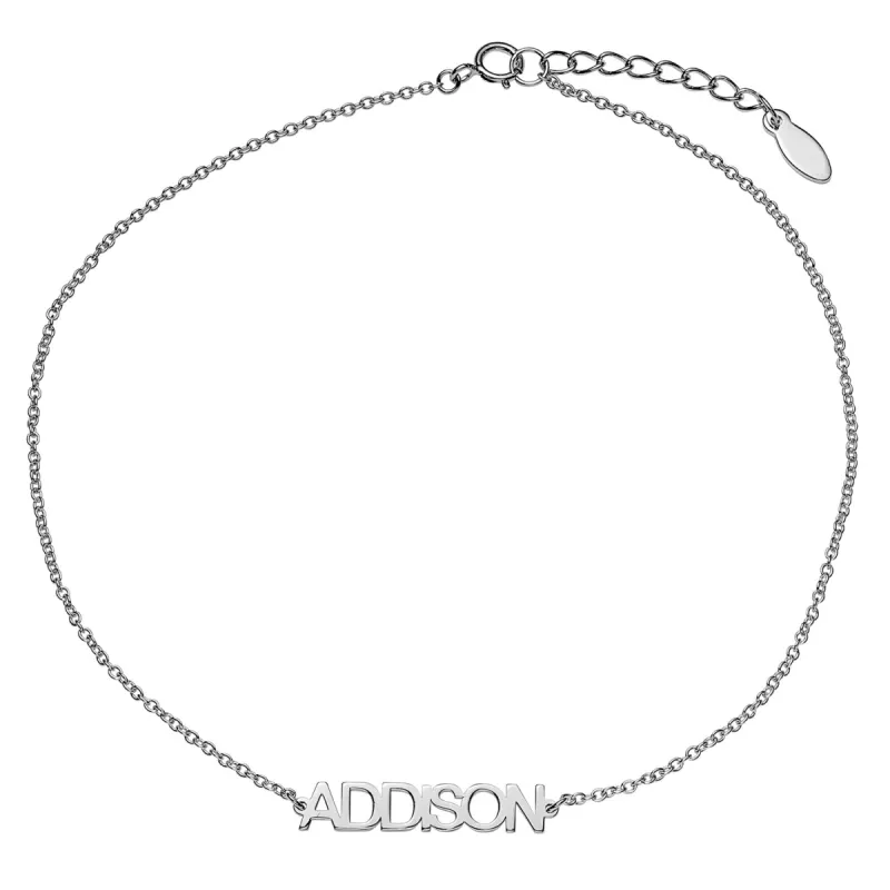 Sterling Silver Uppercase Name Anklet sold by Limoges Jewelry