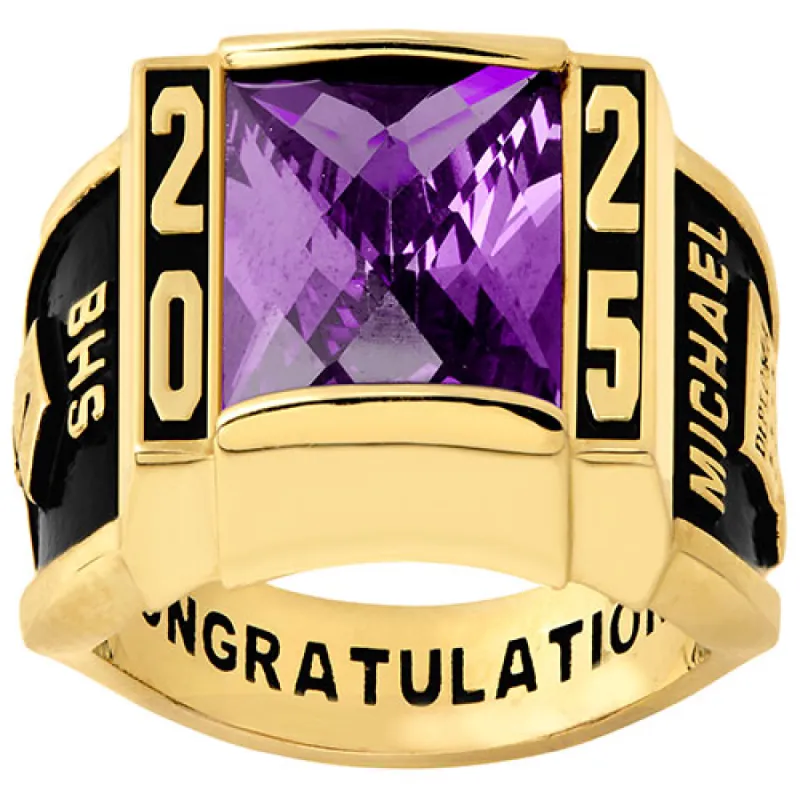 Men's Yellow CELEBRIUM Traditional Deco Class Ring sold by Limoges Jewelry