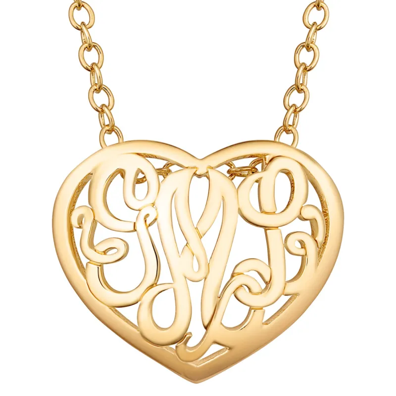 14K Gold over Sterling Single Sided 20x16mm Heart Framed Monogram Pendant sold by Limoges Jewelry