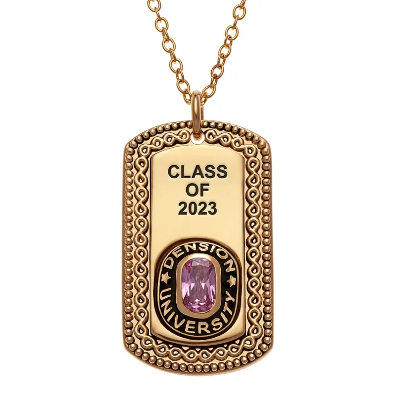 14K Gold Plated Birthstone Engraved Class Necklace sold by Limoges Jewelry