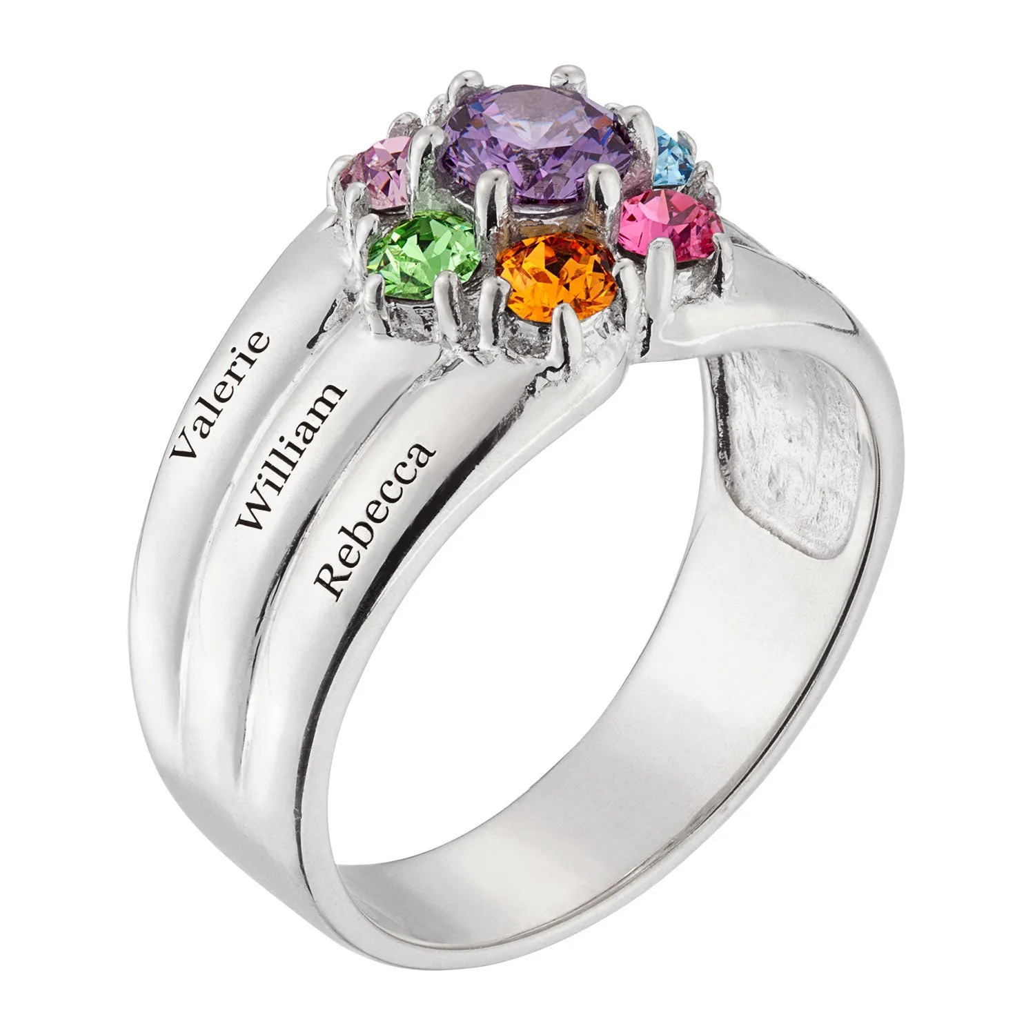 Sterling Silver Mother's Round Birthstone Family Name Ring sold by Limoges Jewelry product image thumbnail 2