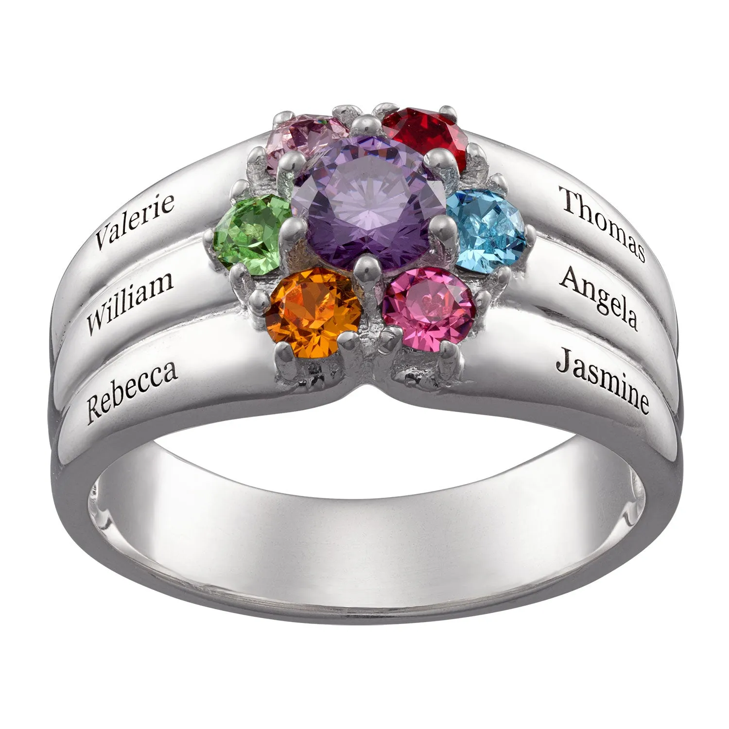 Sterling Silver Mother's Round Birthstone Family Name Ring sold by Limoges Jewelry