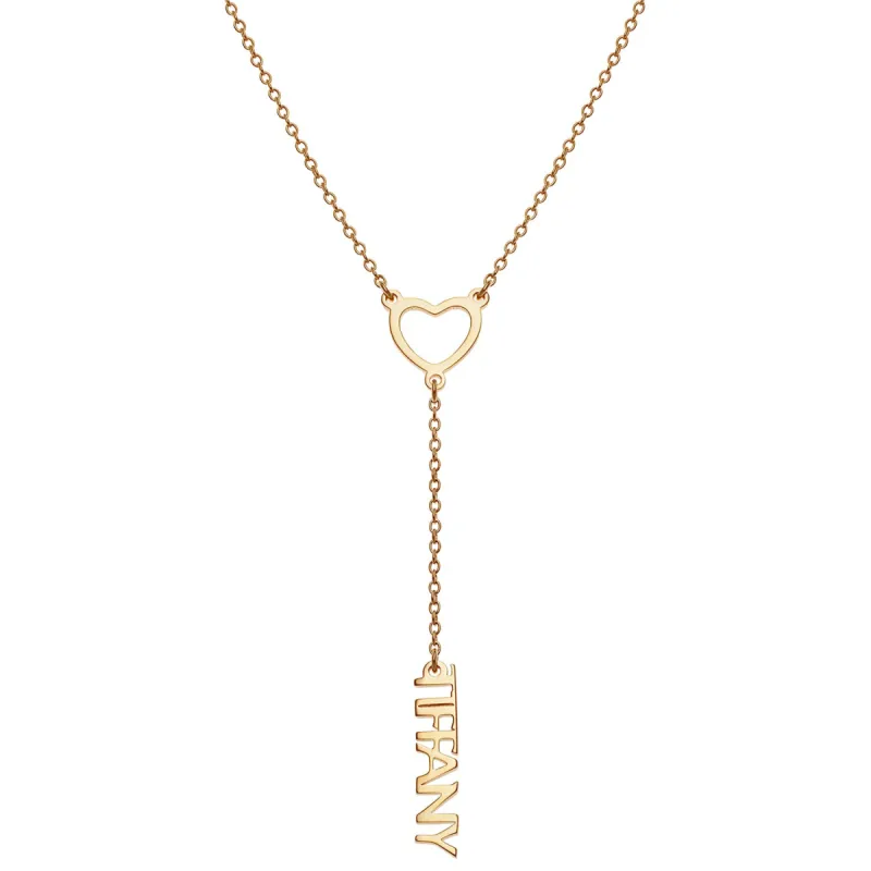 14K Gold over Sterling Uppercase Name and Heart Y-Necklace sold by Limoges Jewelry