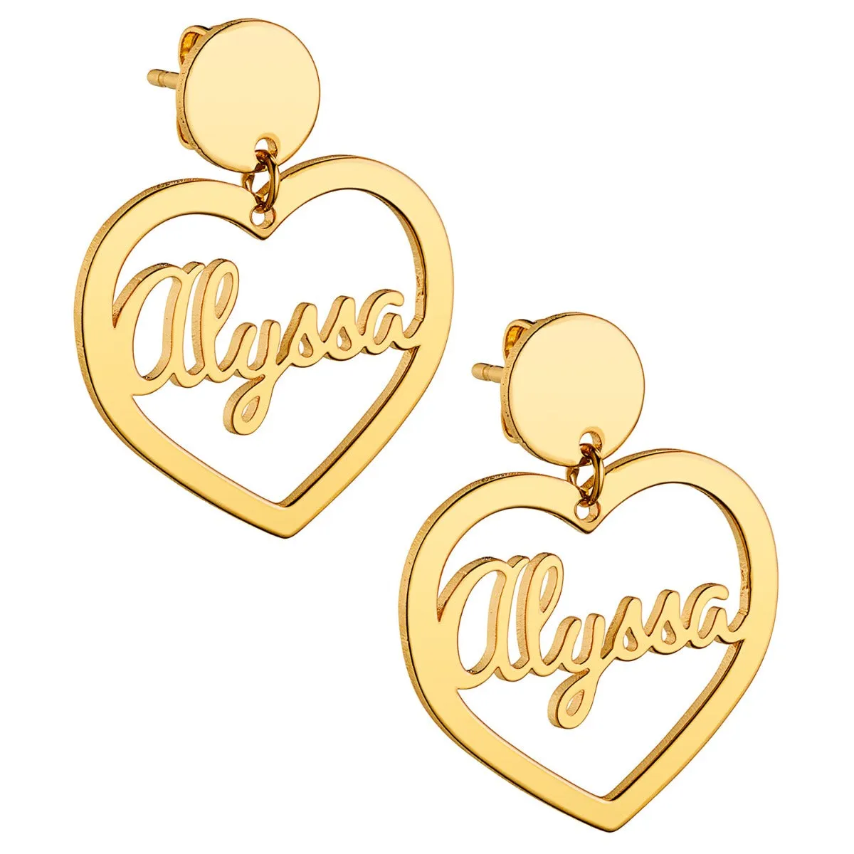 14K Gold Plated Script Name Heart with Circle Dangle Earrings sold by Limoges Jewelry product image thumbnail 3