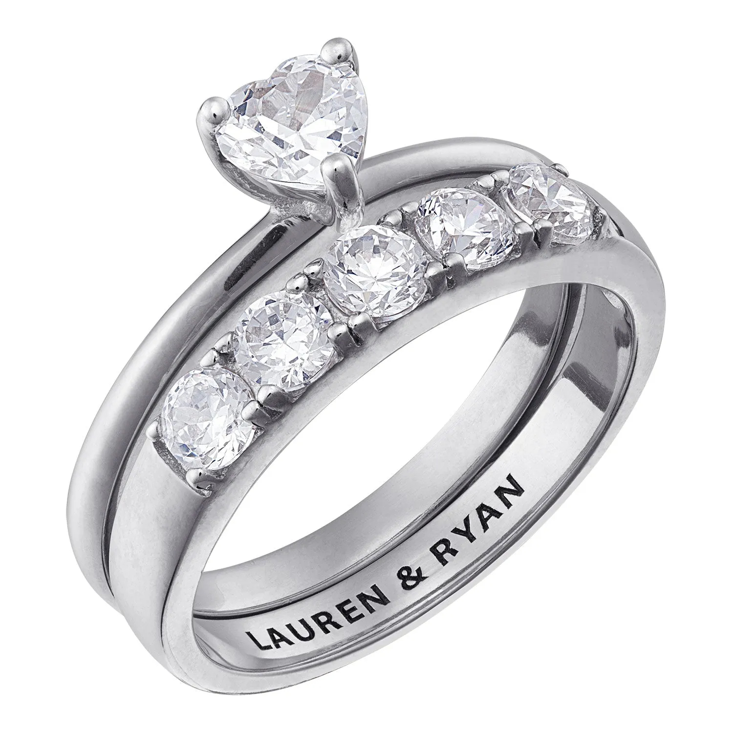 Sterling Silver Heart Of Love Engraved Wedding Ring Set sold by Limoges Jewelry product image thumbnail 2