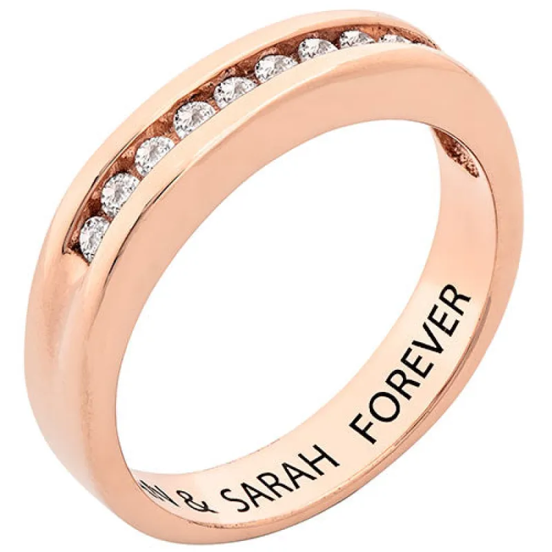 14K Rose Gold over Sterling Engraved White Topaz Wedding Band sold by Limoges Jewelry