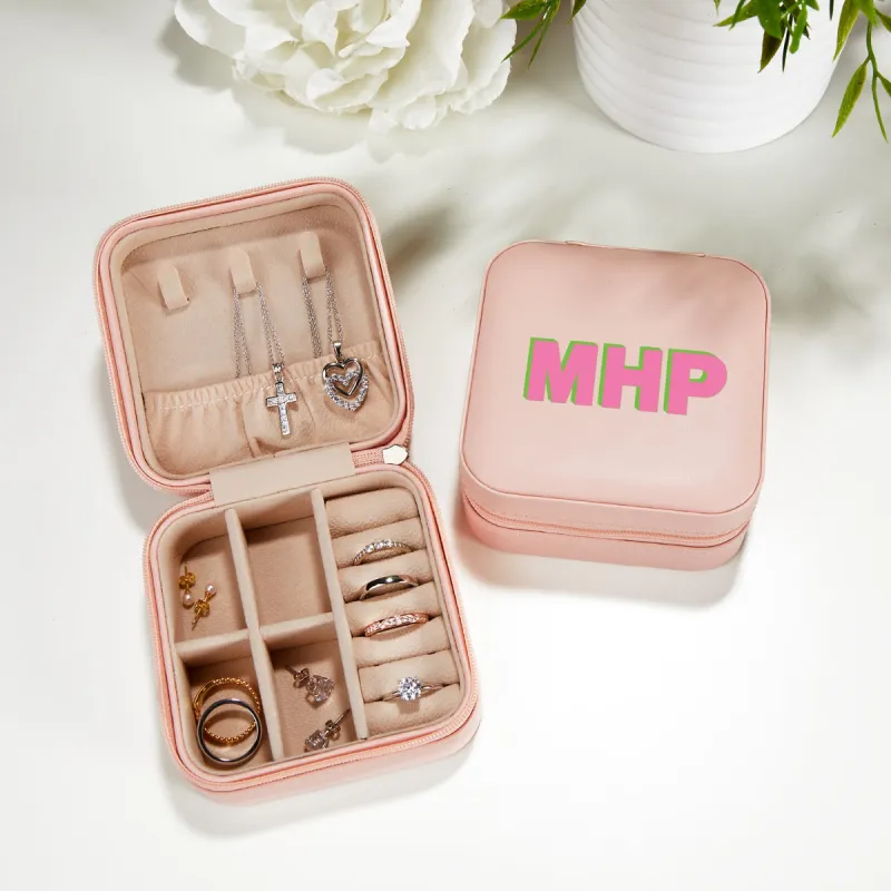 Pink Zip Travel Jewelry Case with Pink Monogram sold by Limoges Jewelry