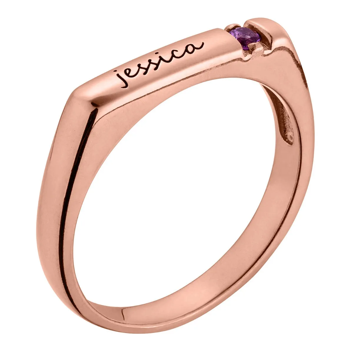 Personalized Rose Gold Plated Name and Birthstone Stackable Ring sold by Limoges Jewelry product image thumbnail 2