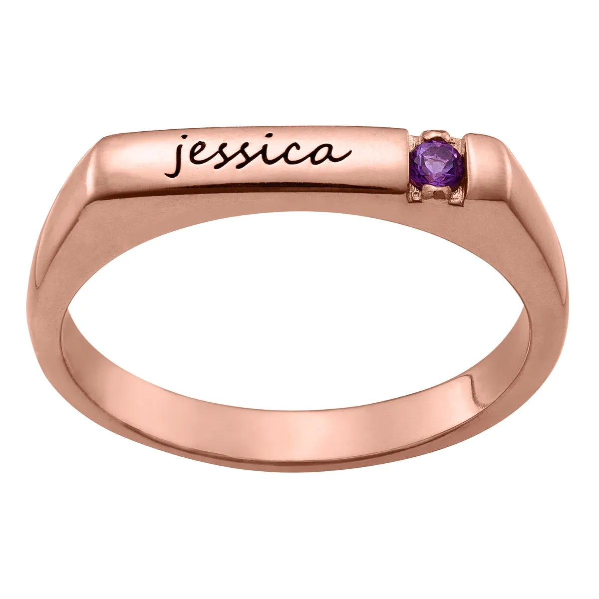 Personalized Rose Gold Plated Name and Birthstone Stackable Ring sold by Limoges Jewelry