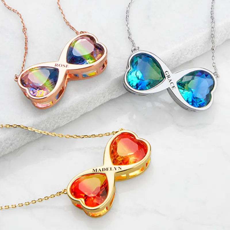Iridescent Heart Engraved Infinity Necklace sold by Limoges Jewelry