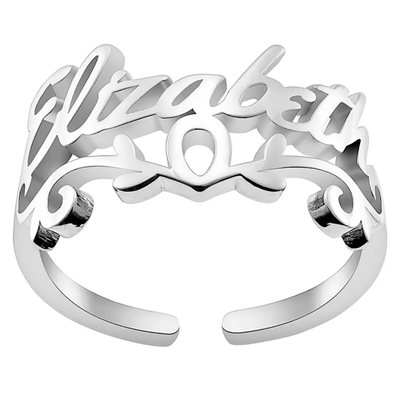 Silver Plated Script Name with Scroll Ring sold by Limoges Jewelry