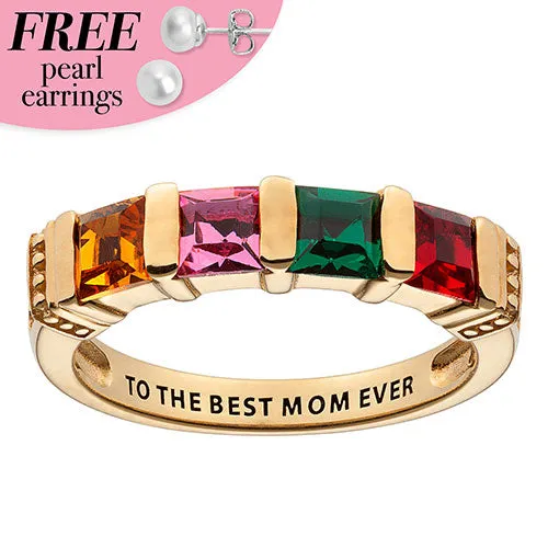 Personalized 14K Gold Plated Square Birthstone Ring - 4 Stones sold by Limoges Jewelry