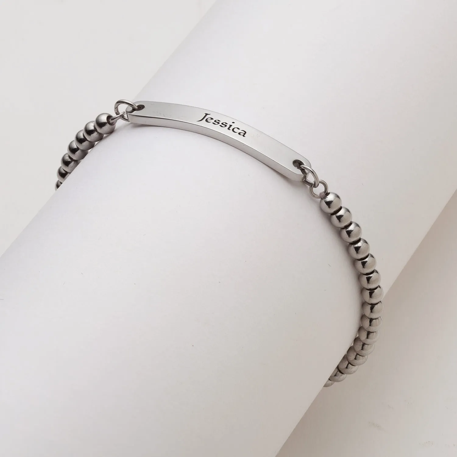 Stainless Steel Engraved Name Beaded Bracelet sold by Limoges Jewelry product image thumbnail 2