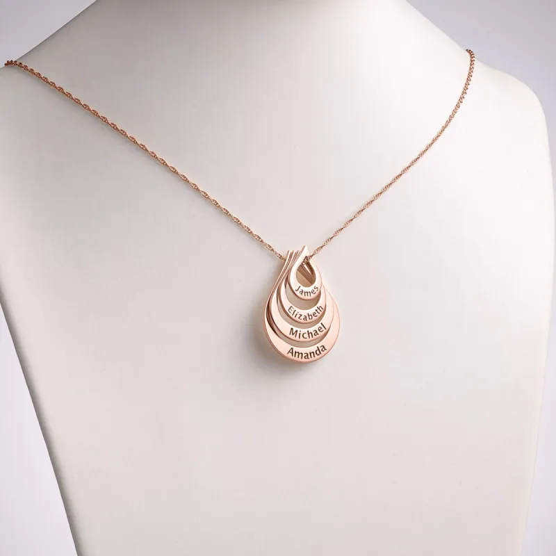 14K Rose Gold Plated Nesting Teardrop with Names Necklace - 4 Names sold by Limoges Jewelry