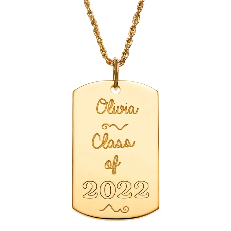 14K Gold over Sterling Graduation Dog Tag Pendant made by Limoges Jewelry