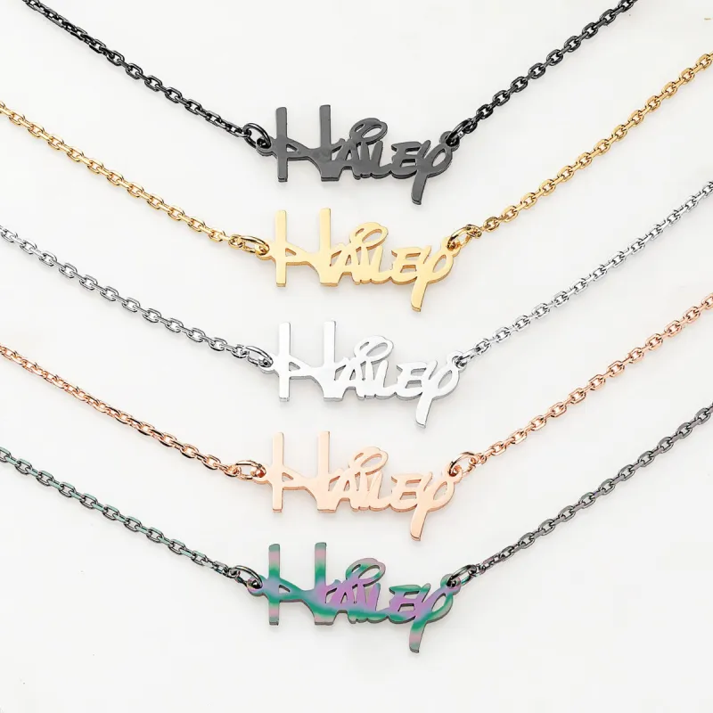 Stainless Steel Whimsical  Name Necklace sold by Limoges Jewelry
