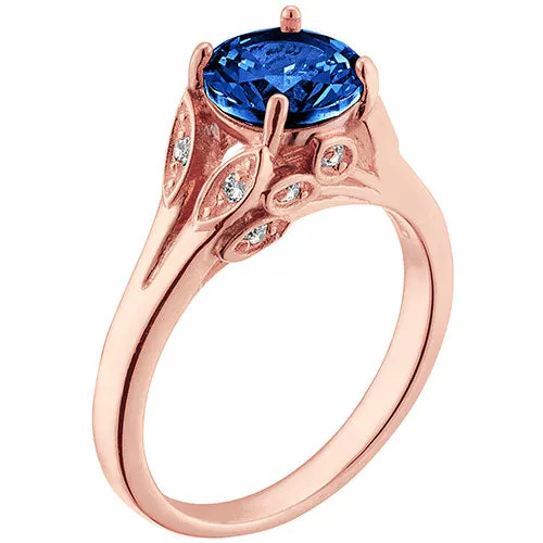 14K Rose Gold Plated Simulated Sapphire with Clear Crystal Leaves Ring sold by Limoges Jewelry product image thumbnail 2