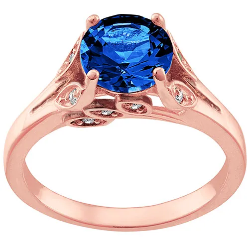 14K Rose Gold Plated Simulated Sapphire with Clear Crystal Leaves Ring sold by Limoges Jewelry