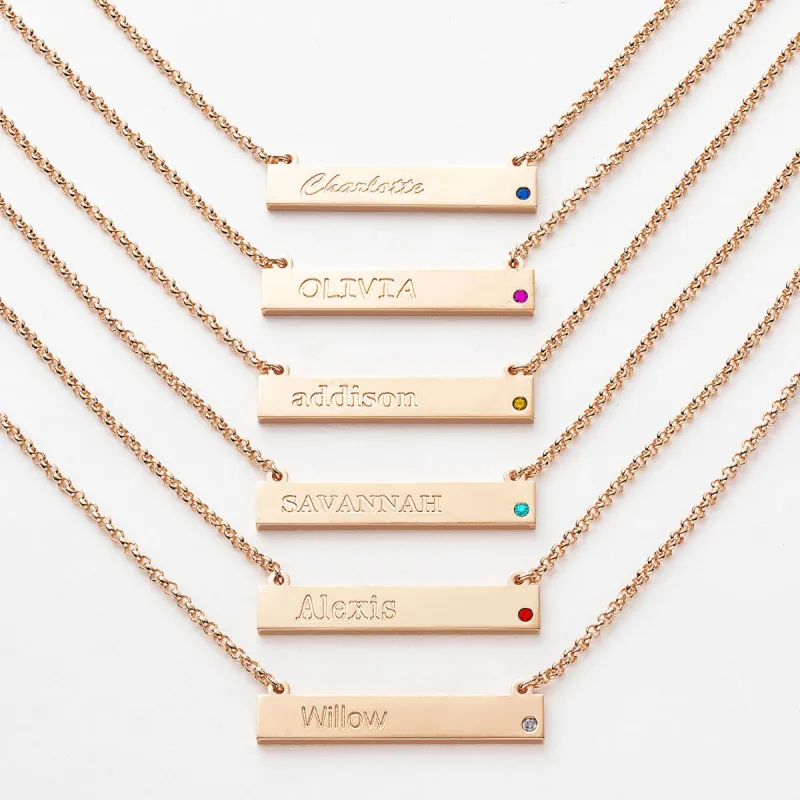 14K Rose Gold Plated Engraved Name and Birthstone Mini Bar Necklace sold by Limoges Jewelry