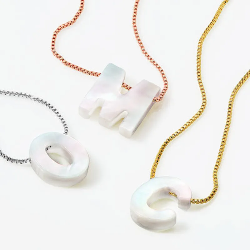 Sterling Silver Mother of Pearl Initial Necklace - 18in sold by Limoges Jewelry