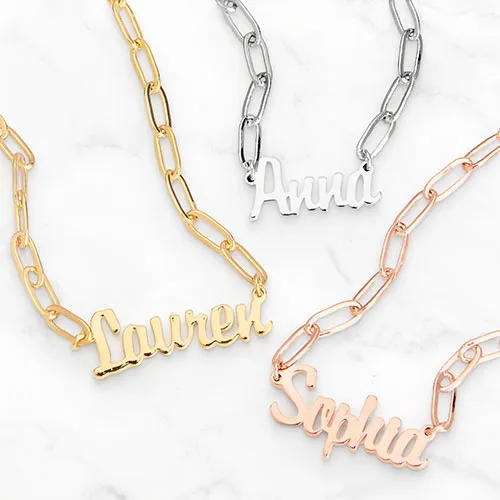 Plated Petite Script Name Paperclip Chain Necklace sold by Limoges Jewelry