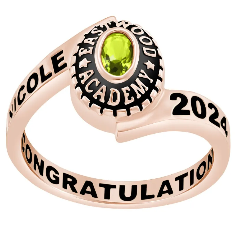 Ladies 14K Rose Gold over Sterling Traditional Oval Wrap Birthstone Class Ring sold by Limoges Jewelry