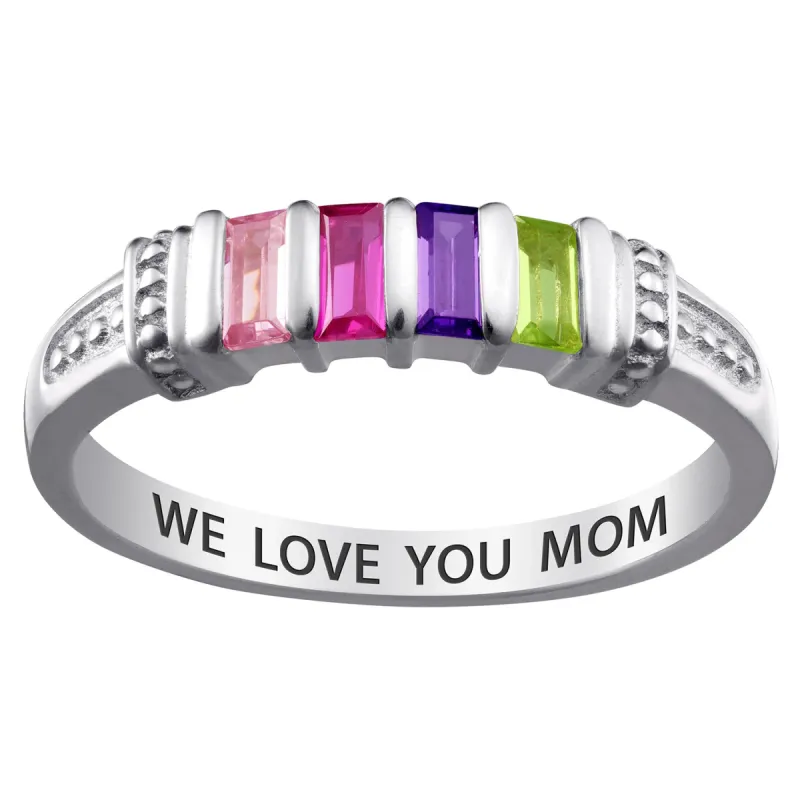 Sterling Silver Baguette Birthstone Ring - 4 Stones sold by Limoges Jewelry