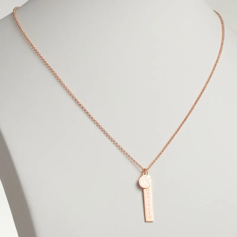 14K Rose Gold Plated Name Necklace with Volleyball Charm Dangle made by Limoges Jewelry