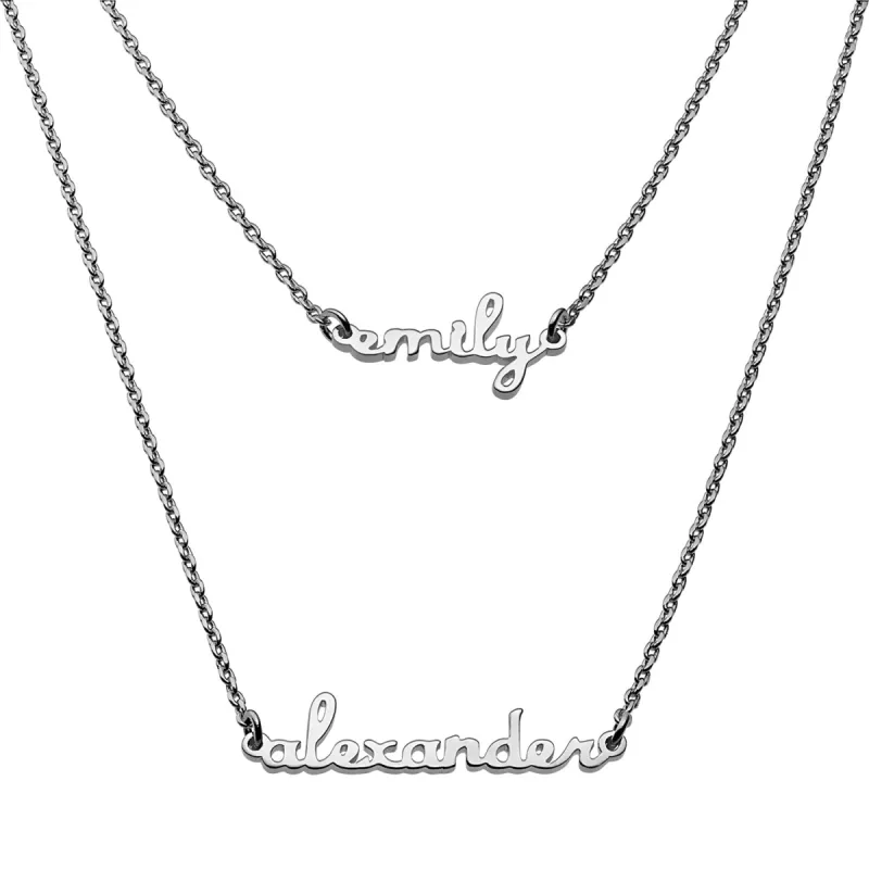 Sterling Silver Petite Script Name Layered Necklace- 2 Names sold by Limoges Jewelry
