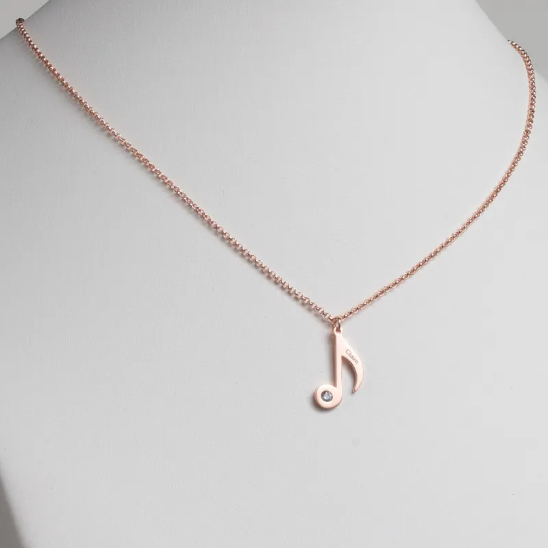 14K Rose Gold Plated Eighth Note Name and Birthstone Necklace sold by Limoges Jewelry