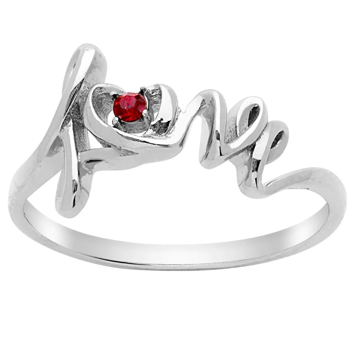 Sterling Silver Script Love Birthstone Ring sold by Limoges Jewelry