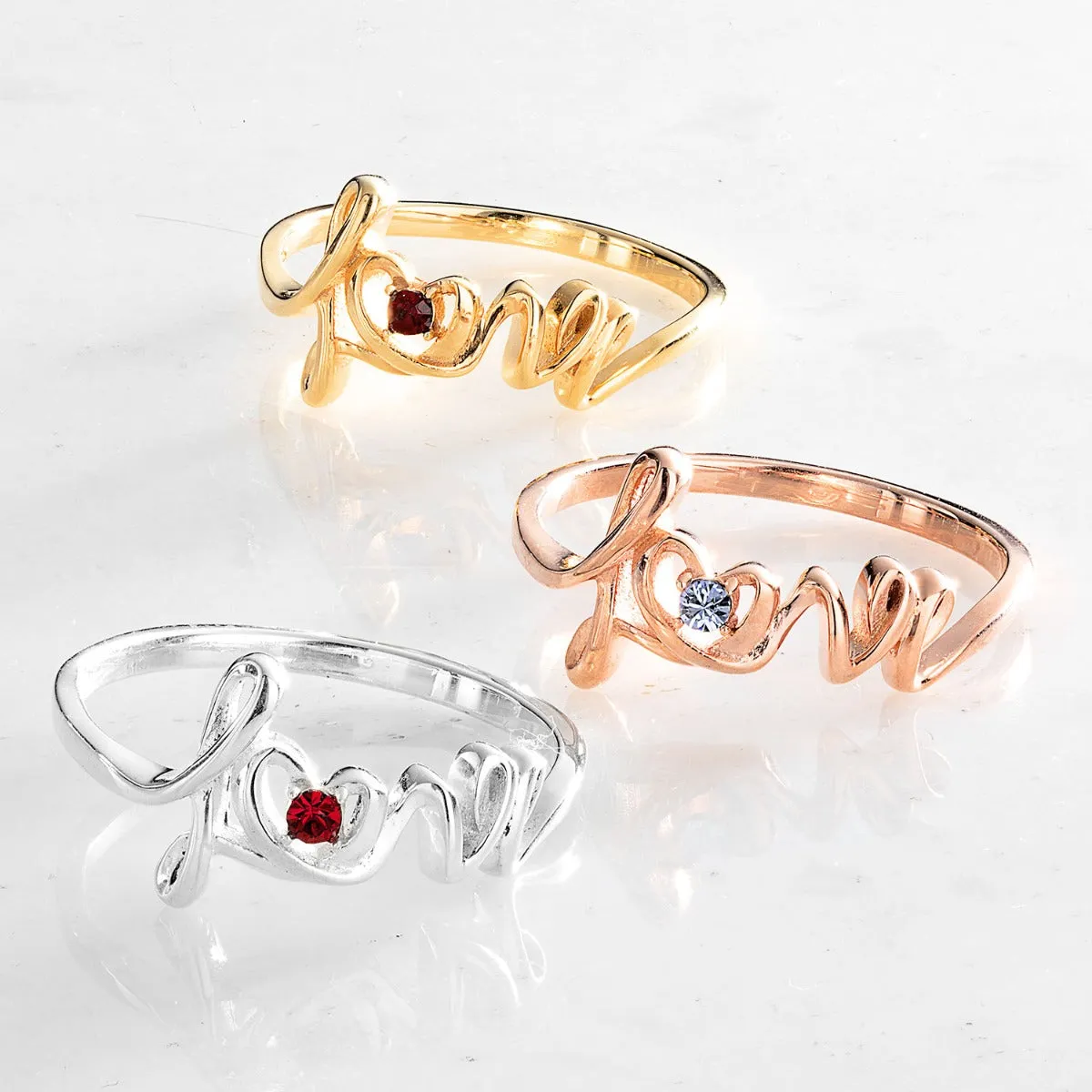 Sterling Silver Script Love Birthstone Ring sold by Limoges Jewelry product image thumbnail 2