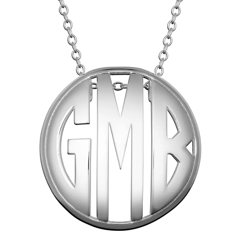 Sterling Silver Single Sided 28x28mm Round Traditional Monogram Pendant sold by Limoges Jewelry