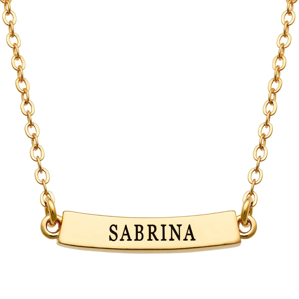 14K Gold Plated Engraved Name Curved Bar Necklace sold by Limoges Jewelry