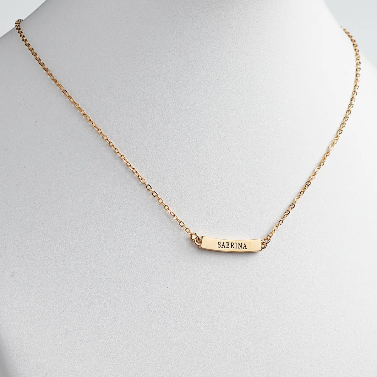 14K Gold Plated Engraved Name Curved Bar Necklace sold by Limoges Jewelry product image thumbnail 2